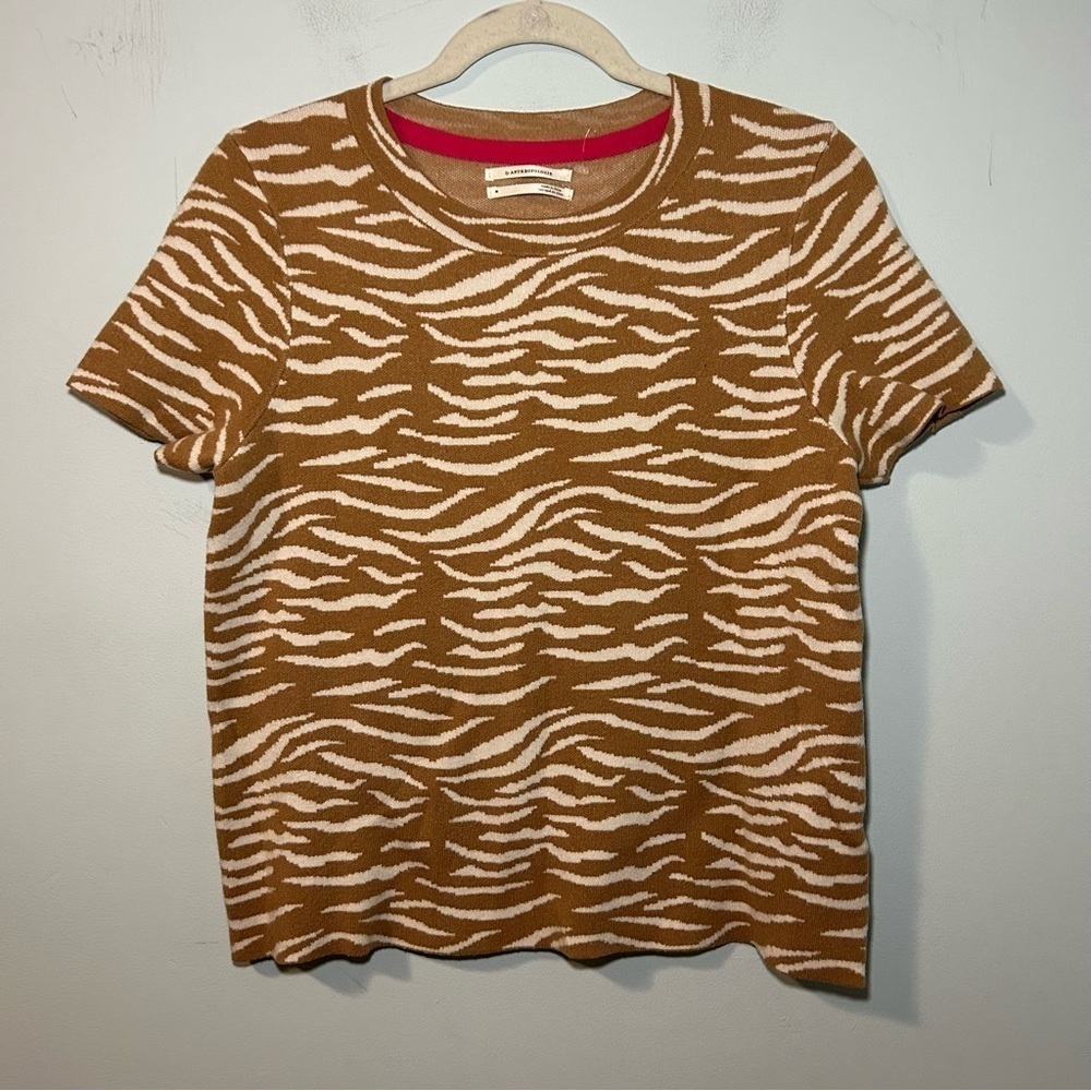 Anthropologie Orange & White Zebra Print Evanna Sweater Tee Size Medium